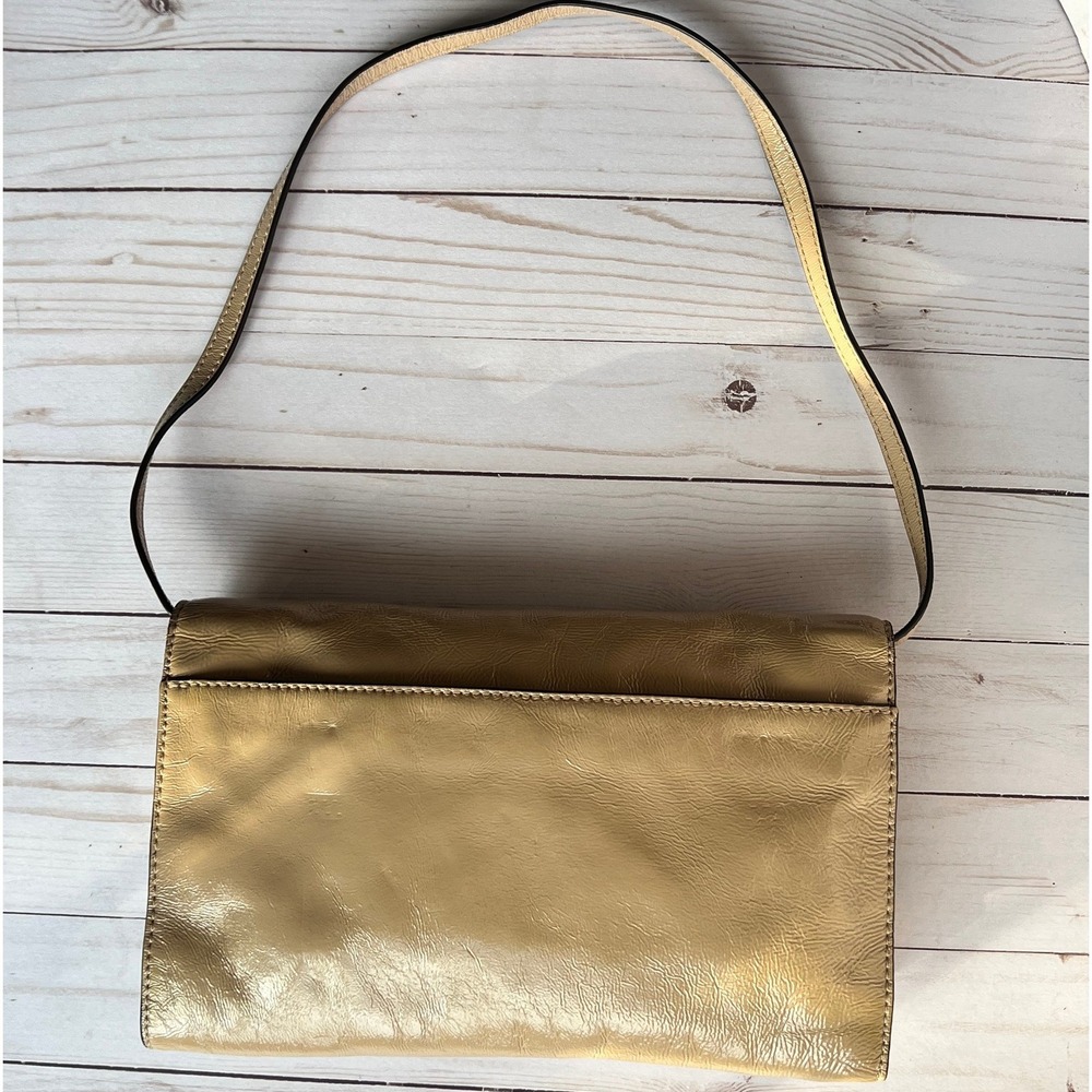 Michael Kors Gold Metallic Patent Shoulder Bag Clutch Purse Y2K Evening - Picture 12 of 13